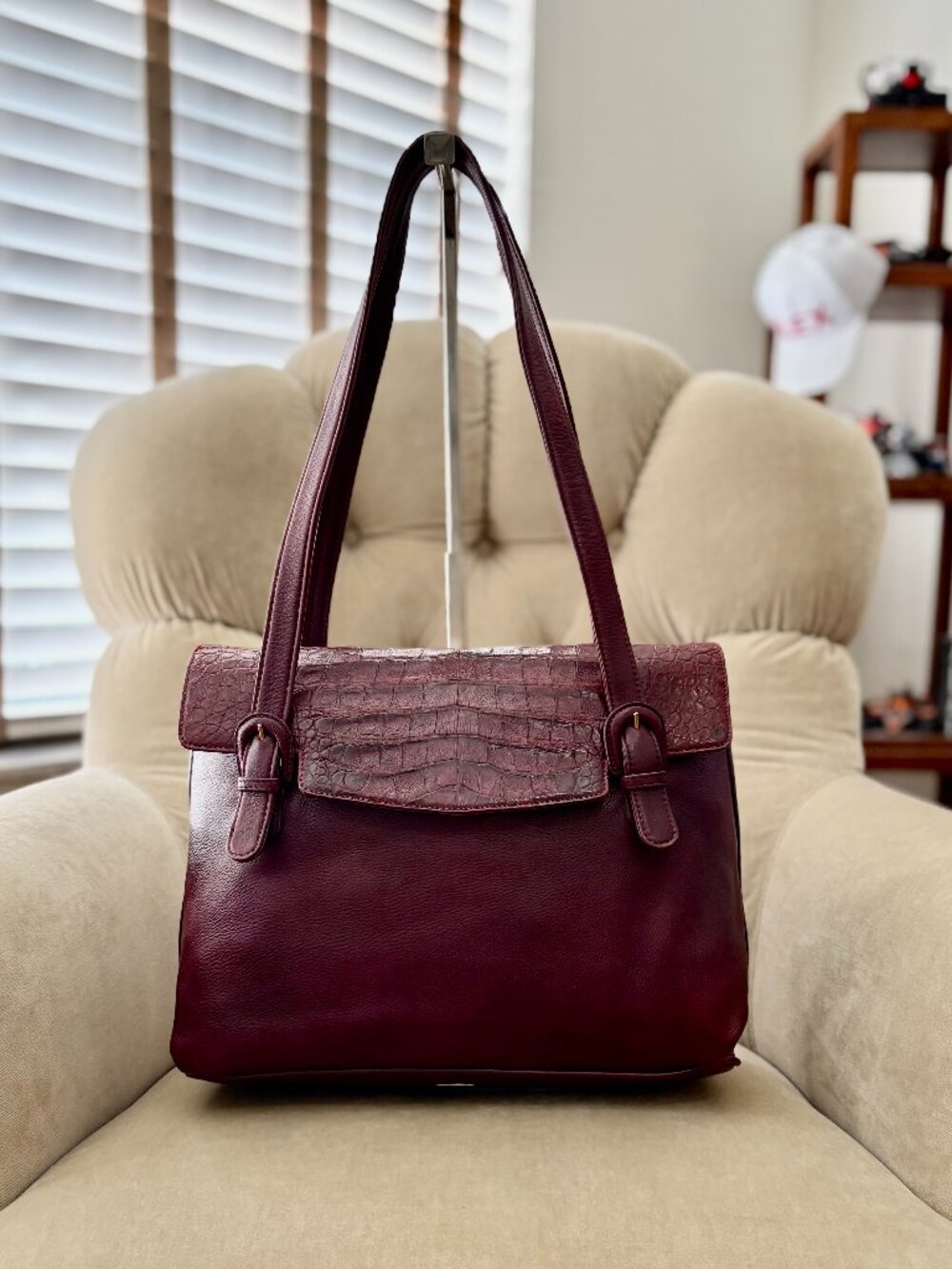 VTG Auth DONNA ELISSA ITALY Genuine Crocodile & Leather Slouchy Satchel Bag